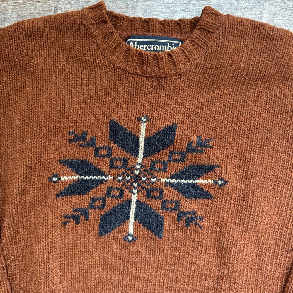 Vintage 90s Abercrombie and Fitch Lambswool Knit Snowflake Grandpa Sweater Large - Picture 2 of 11